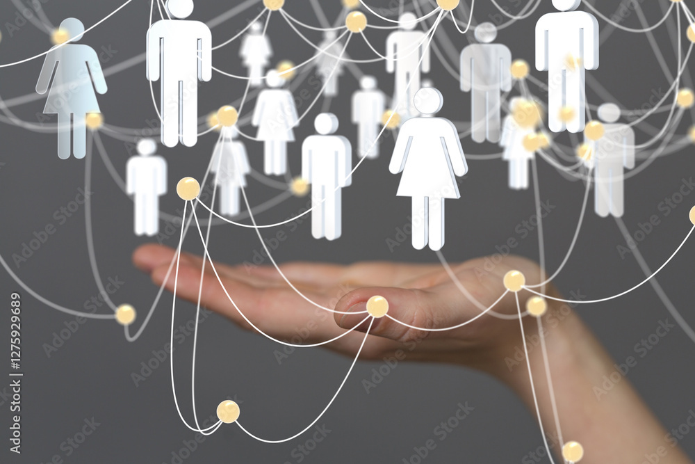 Poster Global network. Blockchain. 3D illustration. Neural networks and artificial intelligence. Abstract