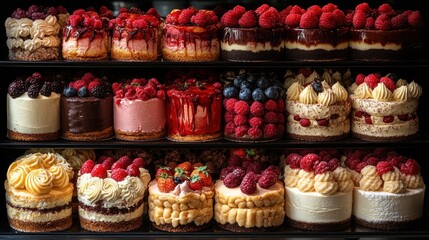 Delicious mini cakes displayed in a shop