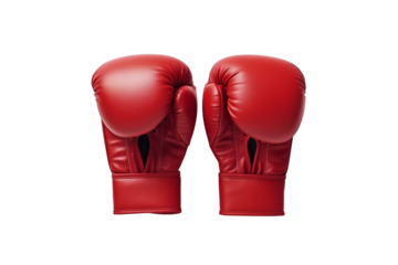 Red boxing gloves, Red leather punch gloves for sport and combat isolated on a transparent background