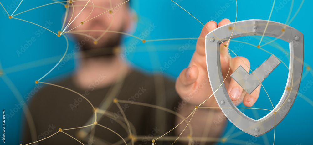 Poster cybersecurity and information or network protection. future technology