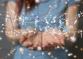 abstract lines with dots over dark background.