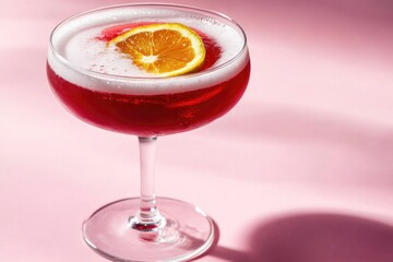 A glass filled with red wine accompanied by a slice of orange, perfect for a relaxing evening or as a gift