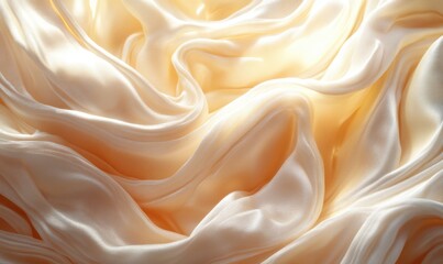 Obraz premium Creamy silk fabric drapes, soft light, elegant texture, background, textile design