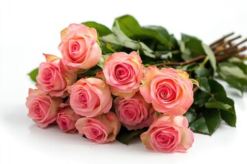 Naklejka premium A bouquet of pink roses arranged on a clean white surface