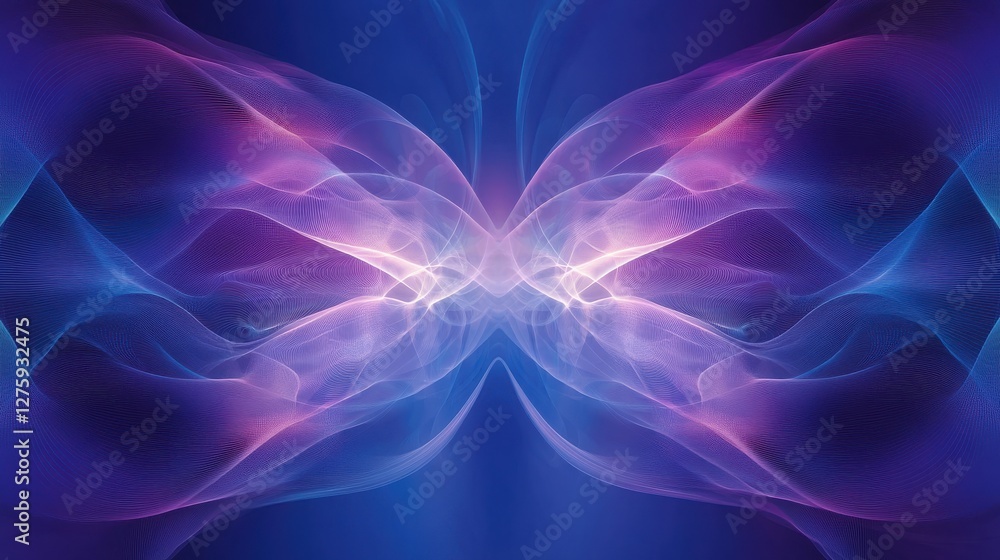 Poster vibrant abstract design with flowing purple and blue waves blending together in a harmonious display