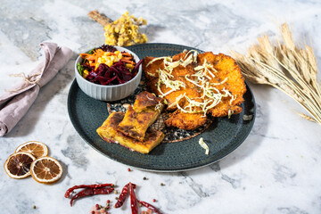 schnitzel platter and snacks
