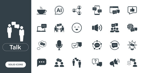 Vector icon related to talk, chat bubbles, contacts, and messages, rendered as a solid icon in a minimalist and light style.