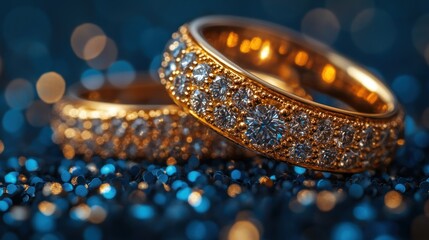 Diamond rings, gold, sparkle, bokeh, jewelry, romantic, proposal,  festive, celebration, love