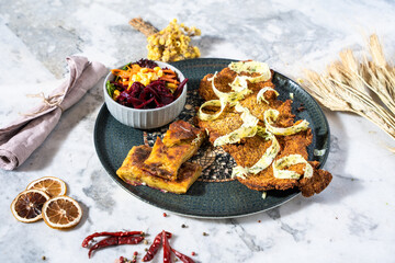 schnitzel platter and snacks