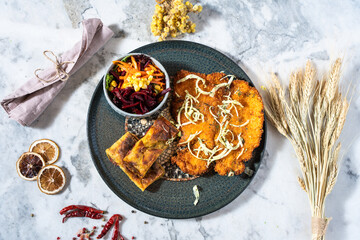 schnitzel platter and snacks