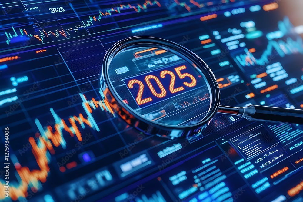 Aufkleber Digital screen display viewed through a magnifying glass, showcasing modern technology in 2025.