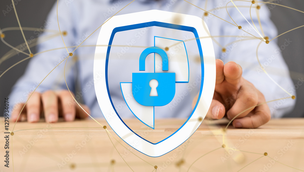 Poster Information technology protected with firewall, secure access and encryption against cyber