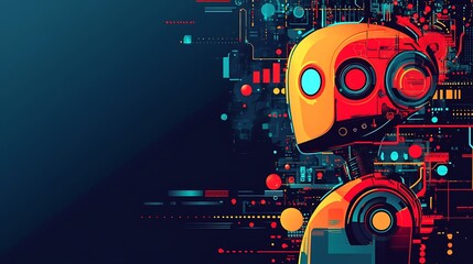 Obraz premium Futuristic robot profile, technology background, innovation, concept art, possible use for technology websites