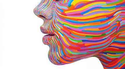 Colorful portrait of a human face, vibrant streaks covering skin, artistic expression of identity and creativity, bold visual impact.