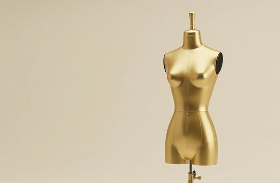 Vintage old golden  mannequin on light background