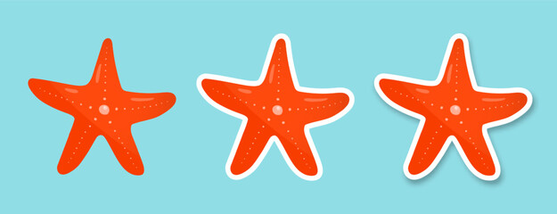 A set of stickers with the image of a starfish on a blue background.