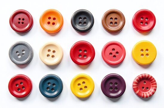 set of  different colored buttons on white background