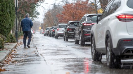 Rainy Day Walk Along Busy Street