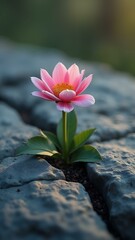   A solitary bloom emerging from a rugged crevice, embodying tenacity and optimism., ultra detailed, 8k resolution, HDR, professional