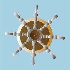 Classic ship wheel in a vintage style on a turquoise background. Ideal for nautical, pirate, or maritime-themed designs.