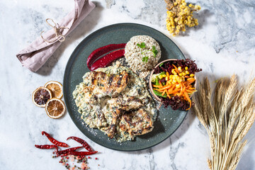 meat plate with sauce