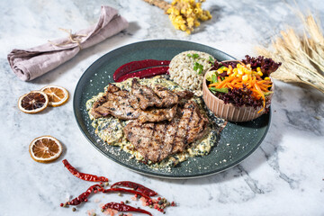 meat plate with sauce