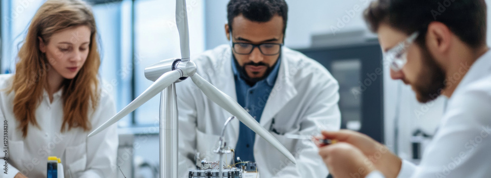 Aufkleber Engineers collaborating on wind turbine model in laboratory setting