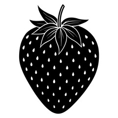 strawberry black silhouette vector, Simple silhouette Design vector icon with white background. Fruit silhouette vector