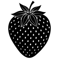 strawberry black silhouette vector, Simple silhouette Design vector icon with white background. Fruit silhouette vector