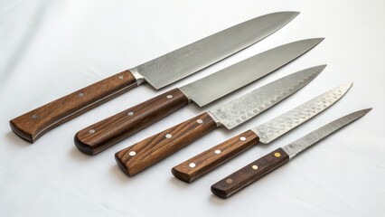 Set of Kitchen Knives on White Background