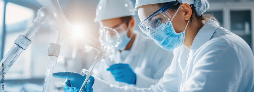 Poster Scientists in protective gear conducting experiments in laboratory setting