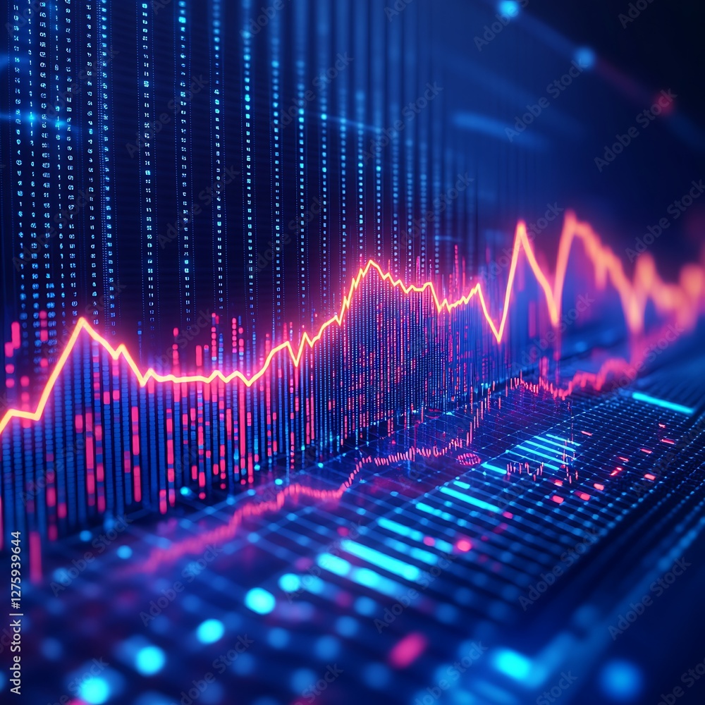 Fototapete abstract digital graph with vibrant neon colors representing data trends and analytics.