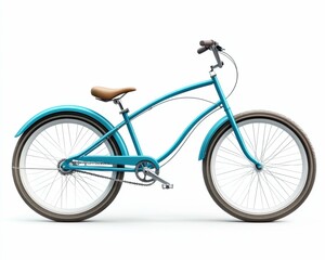 Beach Cruiser Bicycle Isolated on White Background. Blue Cruiser Bike for Exercise