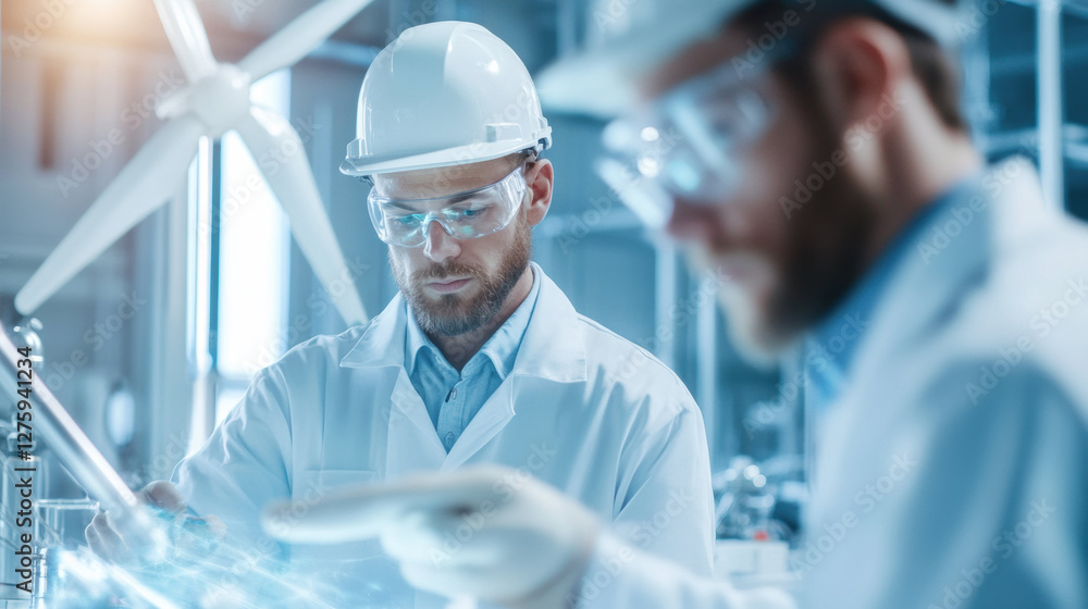 Aufkleber Engineers in laboratory analyzing futuristic technology with focus and precision