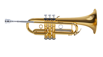 Obraz premium Golden Brass Trumpet with Mouthpiece and Valves PNG Isolated Transparent White Background Download