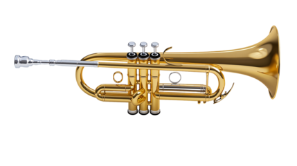 Golden Brass Trumpet with Mouthpiece and Valves PNG Isolated Transparent White Background Download