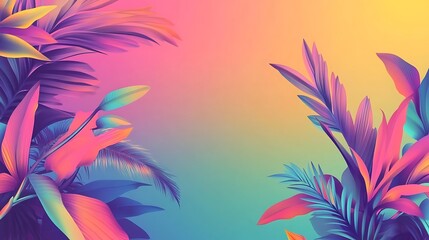 Abstract tropical foliage border, vibrant colors
