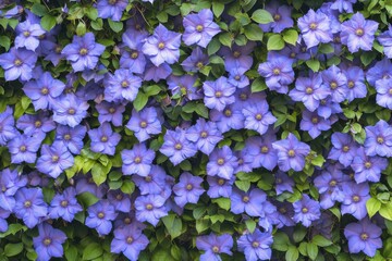Blue Clematis Flower Blooming in Summer Garden with Beautiful Purple Blooms