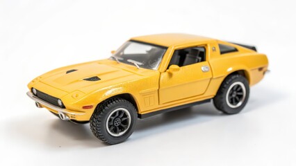 Yellow Die-Cast Toy Car on White Background