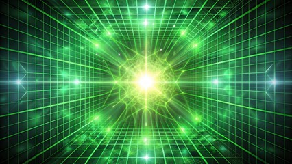 Fototapeta premium Illuminated Grid Pathway to a Bright Core in a Virtual Universe