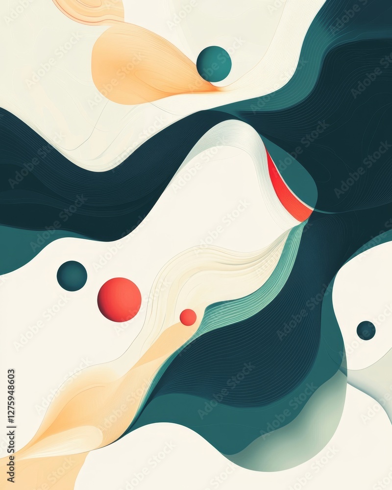 Poster modern abstract composition of clean waves and simple shapes