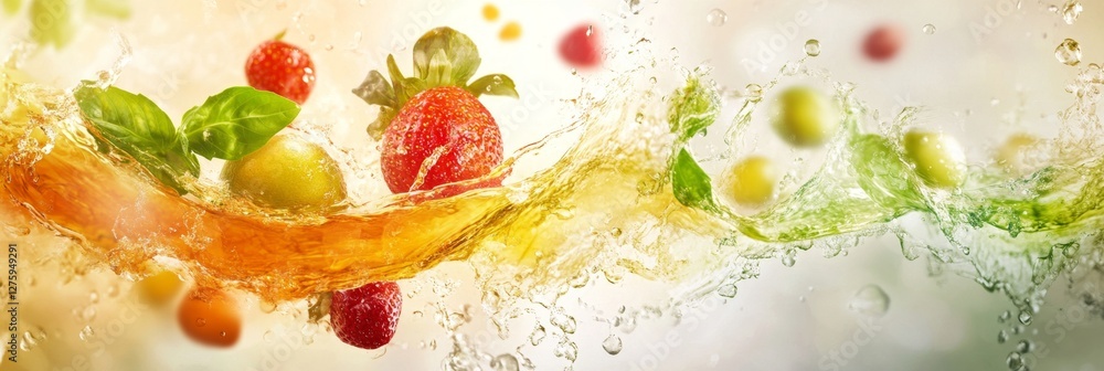 Poster dynamic futuristic concept of flowing food with wave elements