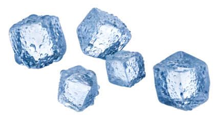 Ice cubes with condensation isolated on clear png background