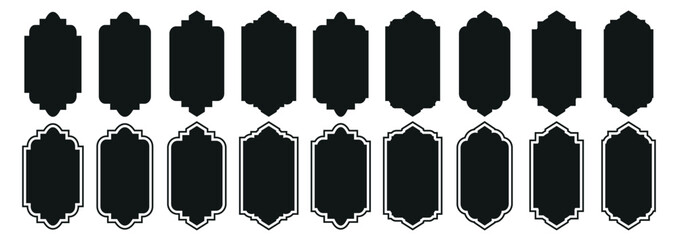 Islamic vector door and window shape. Traditional islamic arches boho minimalist design, arabic geometric frames with mosque dome silhouette. Modern vector set of arabic window traditional Design.