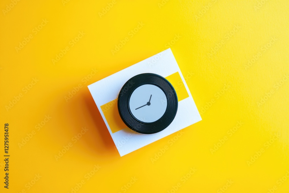 Poster a simple clock with a clean design on a bright yellow background