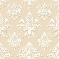 Damask pattern with ornate floral elements in seamless repeated design for wallpapers or textile