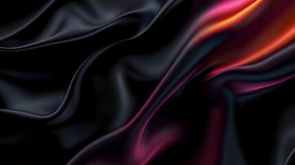 Obraz premium Silk fabric, abstract wavy black satin fabric background. Generative AI