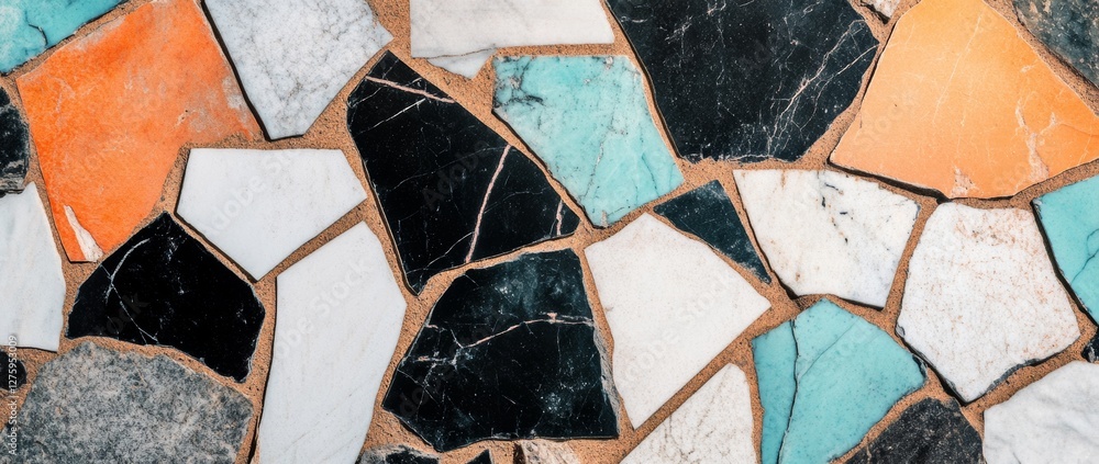 Poster colorful mosaic tiles create a unique and artistic pattern on the ground, blending various materials