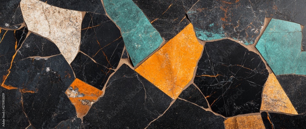 Poster colorful mosaic tiles create a unique and artistic pattern on the ground, blending various materials