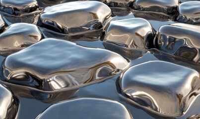 Fototapeta premium Reflective silver blocks in liquid, abstract background, metallic texture, industrial design
